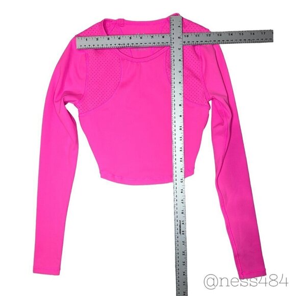 IVL Collective Long Sleeve Perforated Crop Top in Hot Pink 2 - Picture 4 of 5